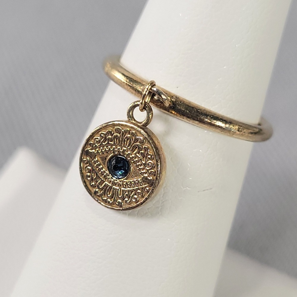 Alex & Ani Sterling Silver Evil Eye Ring Women Gold Tone Dangle 925 Adjustable